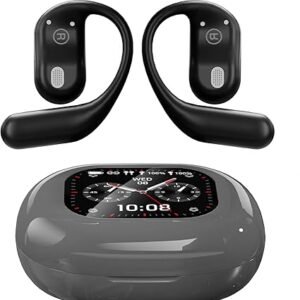 Souroyea Real Time Translation Earbuds 144 Languages AI Translator Open Ear Headphones with LCD Screen,Instant Two-Way Translating & Recording for Foreign Language Learning/Travel/Business (Grey)