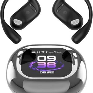 Souroyea Translation Earbuds Real Time 144 Languages Translator Open Ear Headphones with LCD Screen, Instant Two-Way AI Translating & Recording for Foreign Language Learning/Travel/Business, Black