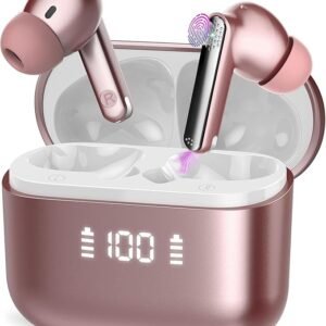 Ai Translation Earbuds Real Time with Audio and Video Calls, Buletooth 5.4 Translator Earbuds with 6 Translation Modes/164 Languages/No Subscription Required, 48H Headphones Translator, Rose Powder